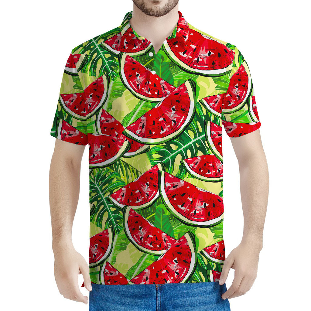 Tropical Leaves Watermelon Pattern Print Men's Polo Shirt
