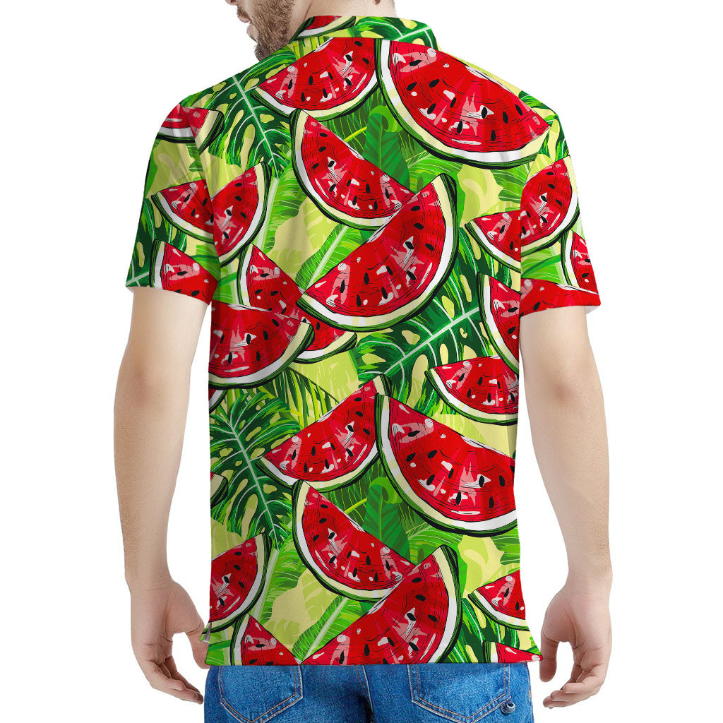 Tropical Leaves Watermelon Pattern Print Men's Polo Shirt