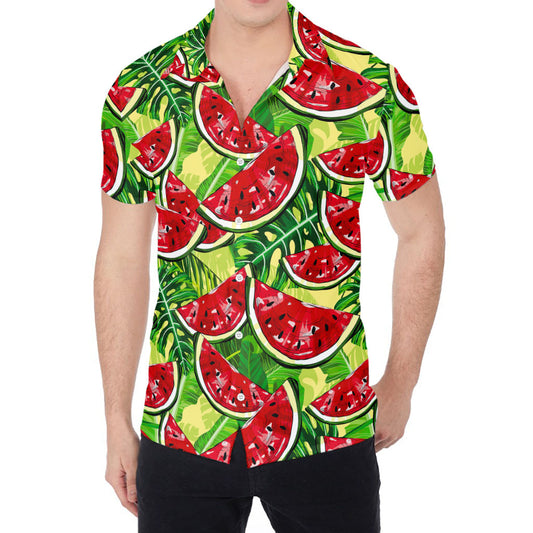 Tropical Leaves Watermelon Pattern Print Men's Shirt