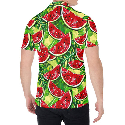 Tropical Leaves Watermelon Pattern Print Men's Shirt
