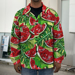 Tropical Leaves Watermelon Pattern Print Men's Shirt Jacket