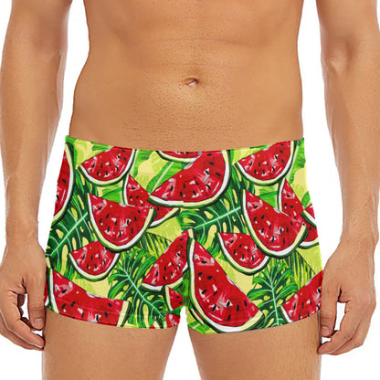 Tropical Leaves Watermelon Pattern Print Men's Short Boxer Briefs