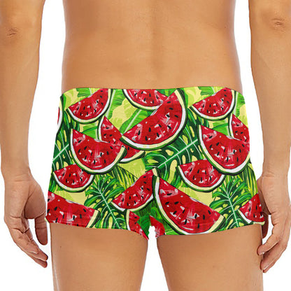 Tropical Leaves Watermelon Pattern Print Men's Short Boxer Briefs