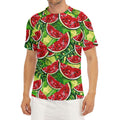 Tropical Leaves Watermelon Pattern Print Men's Short Sleeve Rash Guard