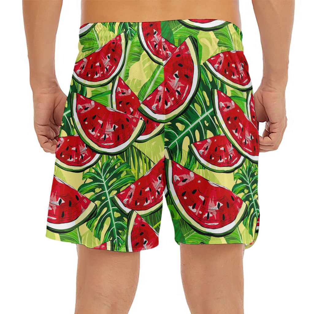 Tropical Leaves Watermelon Pattern Print Men's Split Running Shorts
