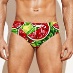Tropical Leaves Watermelon Pattern Print Men's Swim Briefs
