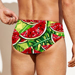 Tropical Leaves Watermelon Pattern Print Men's Swim Briefs