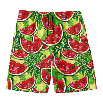 Tropical Leaves Watermelon Pattern Print Men's Swim Trunks