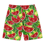 Tropical Leaves Watermelon Pattern Print Men's Swim Trunks