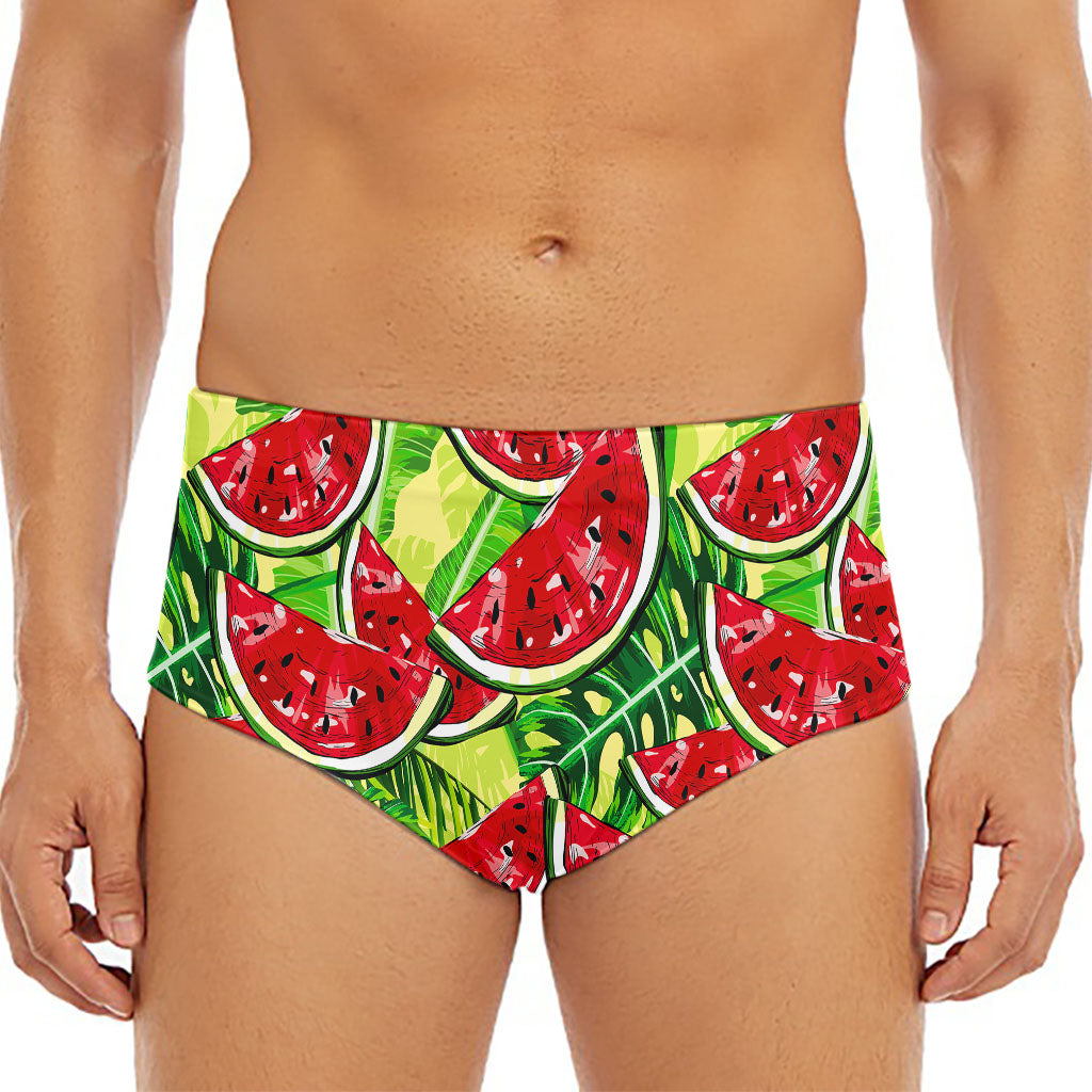 Tropical Leaves Watermelon Pattern Print Men's Triangle Swim Briefs