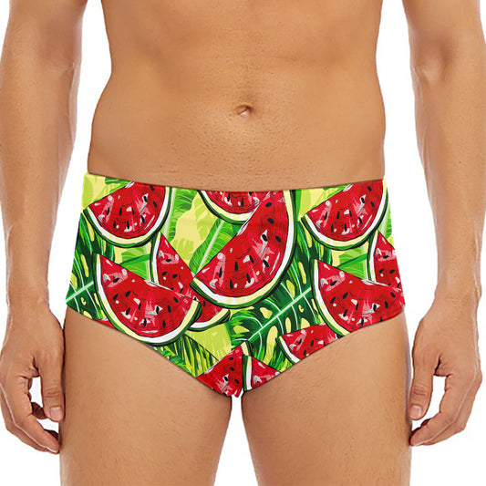Tropical Leaves Watermelon Pattern Print Men's Triangle Swim Briefs