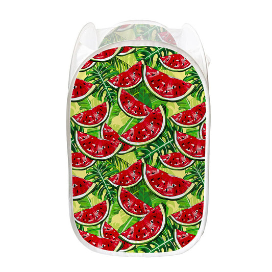 Tropical Leaves Watermelon Pattern Print Mesh Laundry Hamper