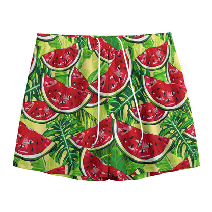 Tropical Leaves Watermelon Pattern Print Mesh Shorts