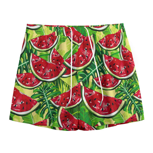 Tropical Leaves Watermelon Pattern Print Mesh Shorts