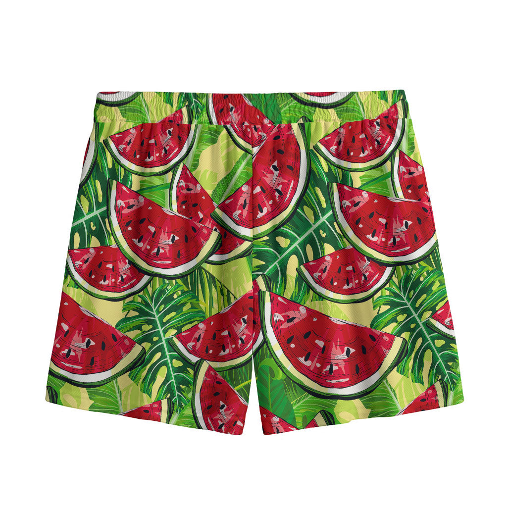 Tropical Leaves Watermelon Pattern Print Mesh Shorts