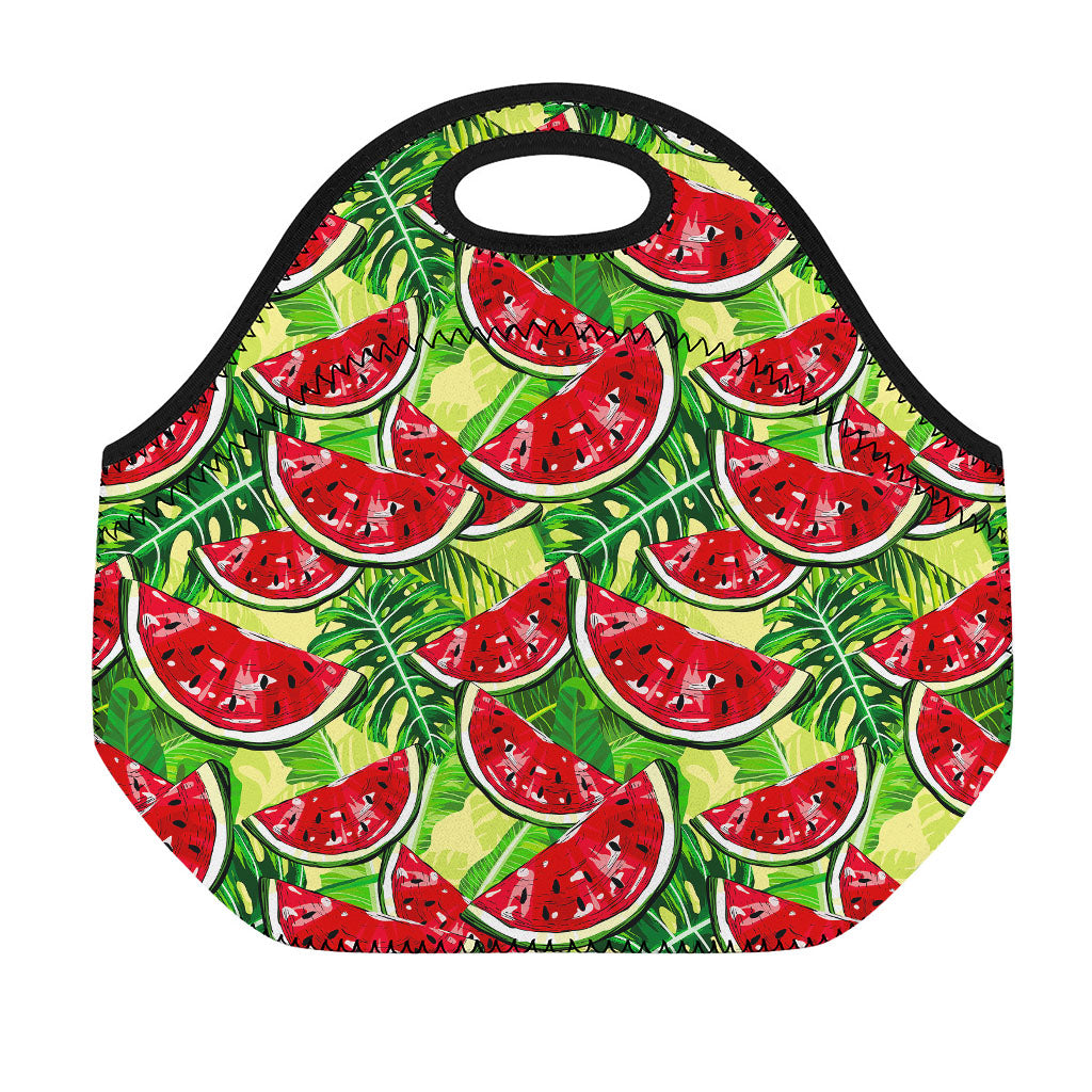 Tropical Leaves Watermelon Pattern Print Neoprene Lunch Bag