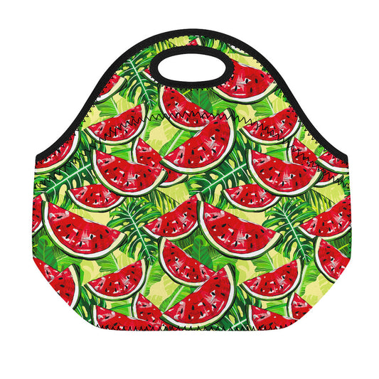 Tropical Leaves Watermelon Pattern Print Neoprene Lunch Bag