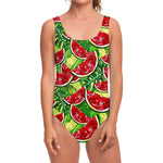 Tropical Leaves Watermelon Pattern Print One Piece Swimsuit