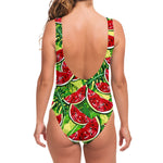 Tropical Leaves Watermelon Pattern Print One Piece Swimsuit