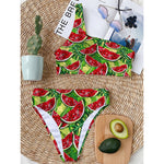Tropical Leaves Watermelon Pattern Print One Shoulder Bikini Top