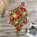 Tropical Leaves Watermelon Pattern Print One Shoulder Bodysuit