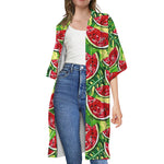 Tropical Leaves Watermelon Pattern Print Open Front Beach Cover Up
