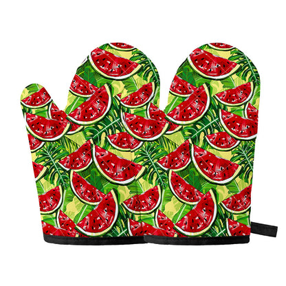 Tropical Leaves Watermelon Pattern Print Oven Mitts