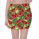 Tropical Leaves Watermelon Pattern Print Pencil Mini Skirt