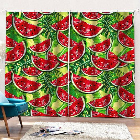 Tropical Leaves Watermelon Pattern Print Pencil Pleat Curtains