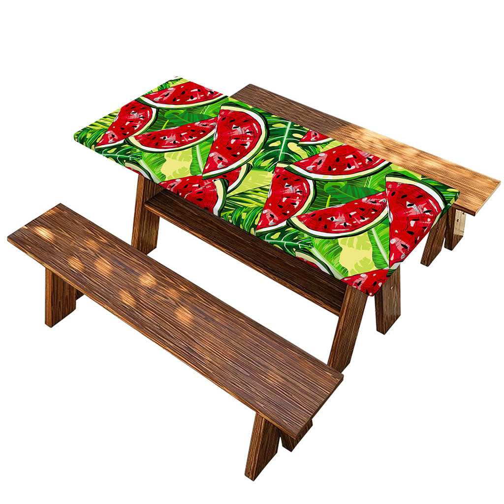 Tropical Leaves Watermelon Pattern Print Picnic Table Cover