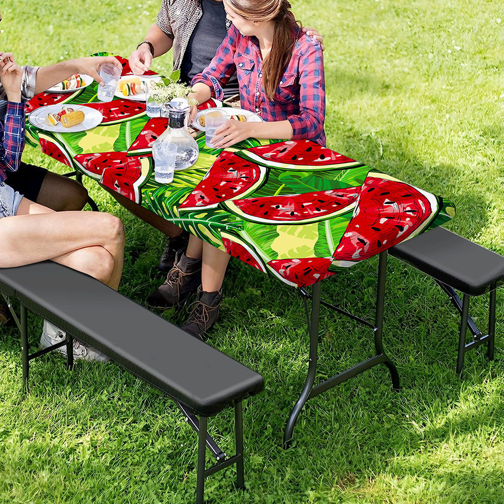 Tropical Leaves Watermelon Pattern Print Picnic Table Cover