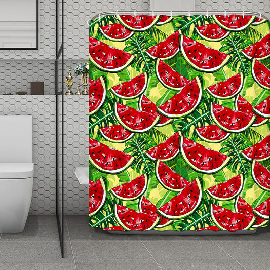 Tropical Leaves Watermelon Pattern Print Polyester Shower Curtain