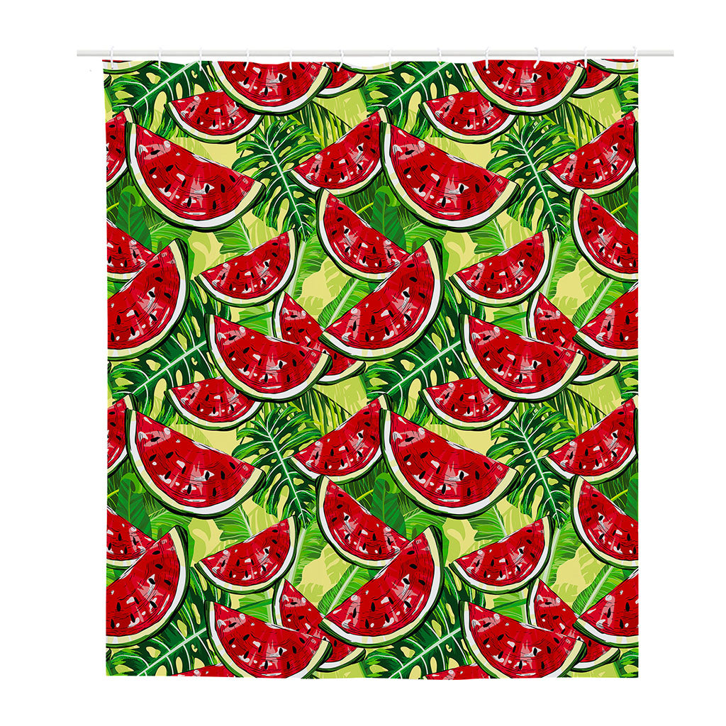 Tropical Leaves Watermelon Pattern Print Polyester Shower Curtain