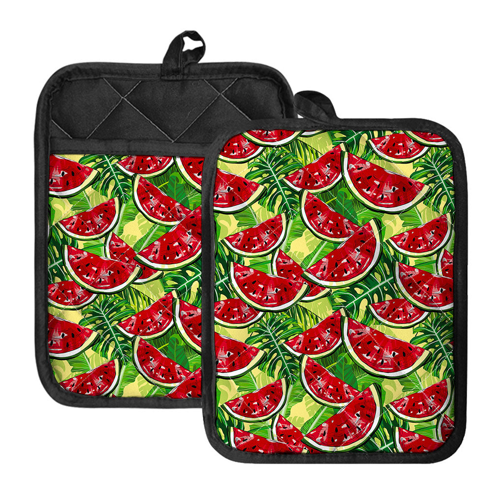 Tropical Leaves Watermelon Pattern Print Pot Holders With Pocket