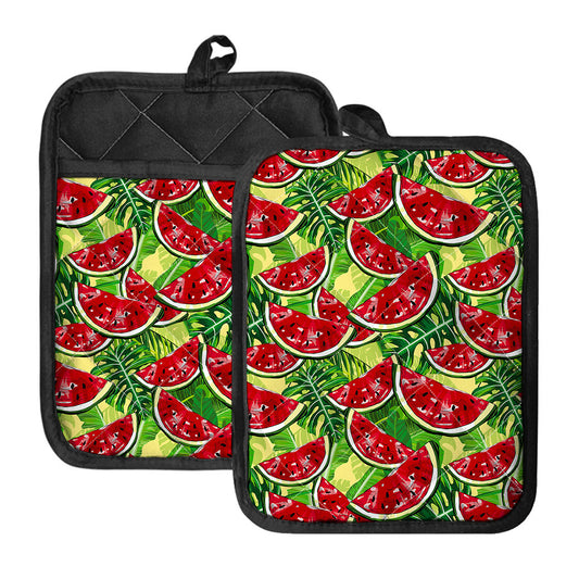 Tropical Leaves Watermelon Pattern Print Pot Holders With Pocket