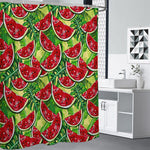 Tropical Leaves Watermelon Pattern Print Premium Shower Curtain