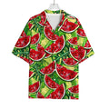 Tropical Leaves Watermelon Pattern Print Rayon Hawaiian Shirt
