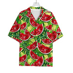 Tropical Leaves Watermelon Pattern Print Rayon Hawaiian Shirt