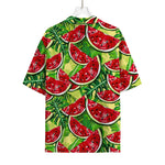 Tropical Leaves Watermelon Pattern Print Rayon Hawaiian Shirt