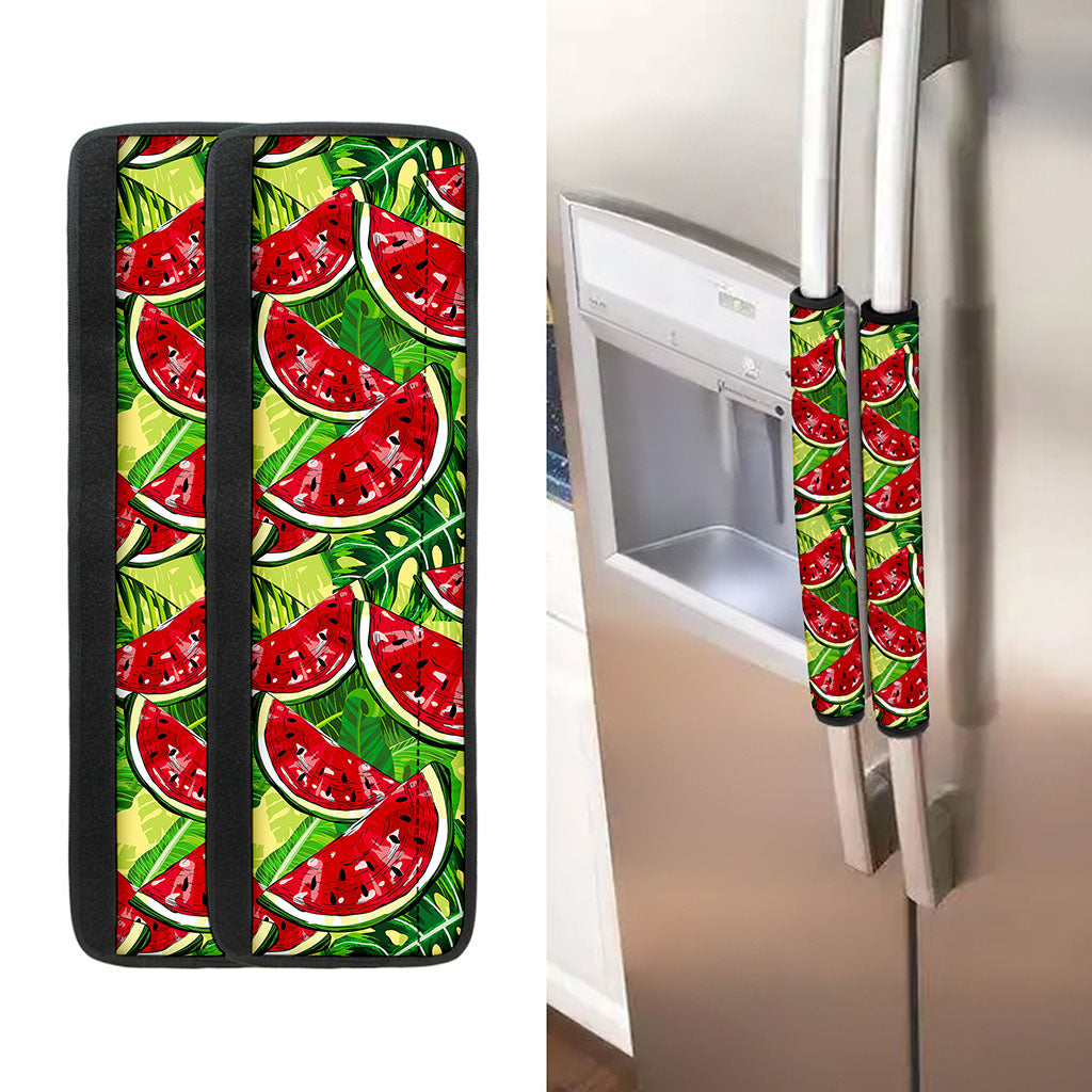 Tropical Leaves Watermelon Pattern Print Refrigerator Handle Covers