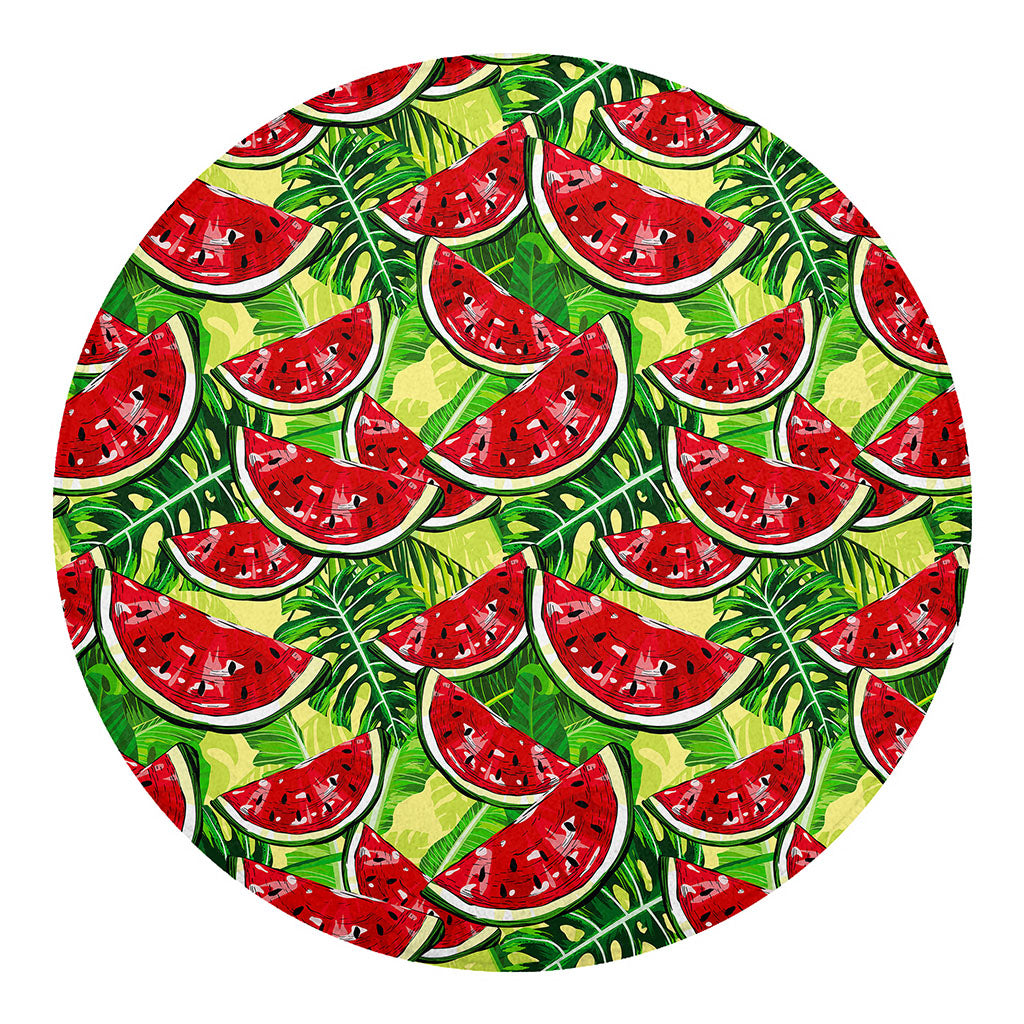 Tropical Leaves Watermelon Pattern Print Round Blanket