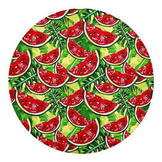 Tropical Leaves Watermelon Pattern Print Round Blanket