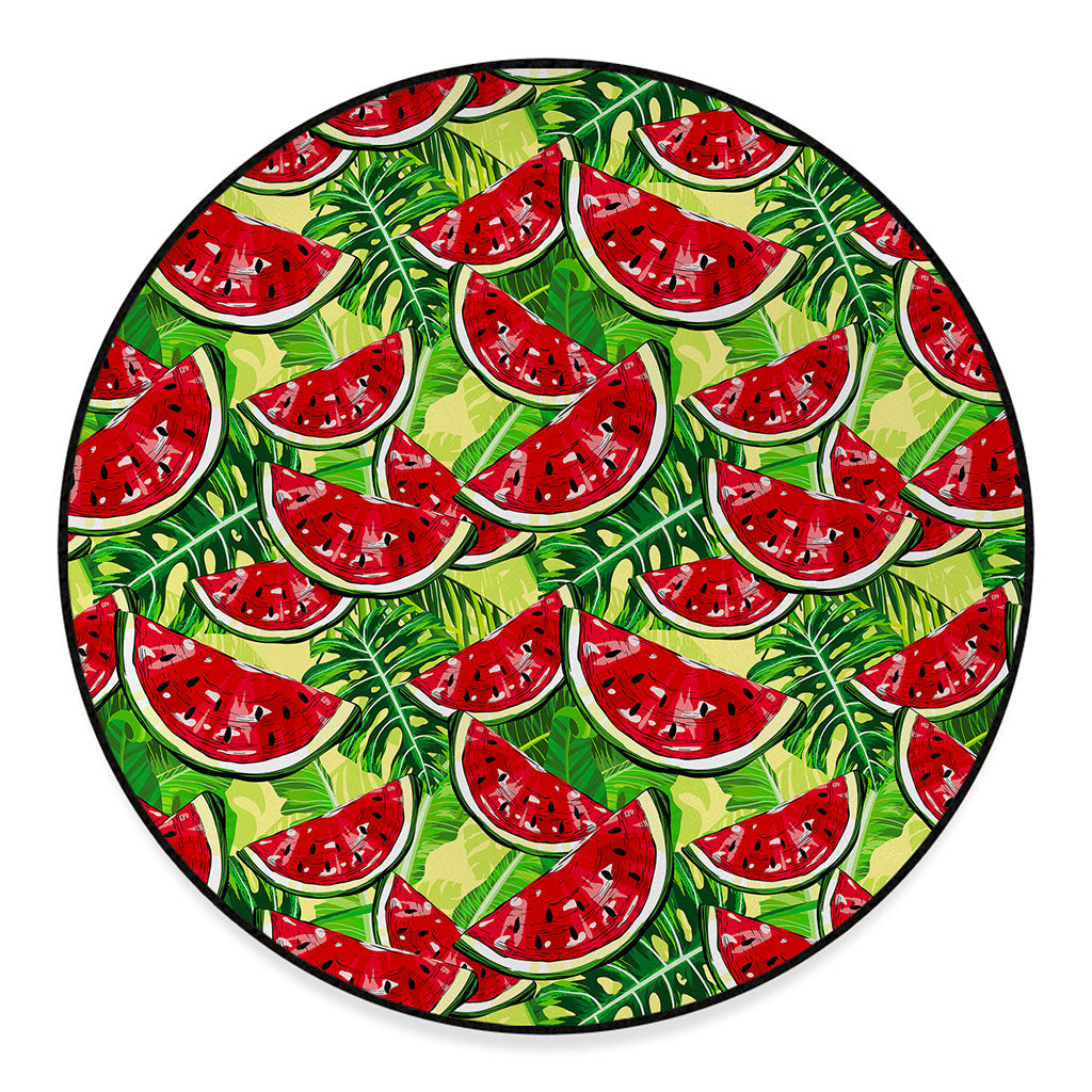 Tropical Leaves Watermelon Pattern Print Round Floor Mat