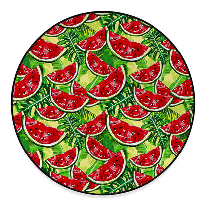 Tropical Leaves Watermelon Pattern Print Round Floor Mat