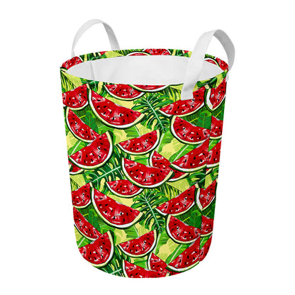 Tropical Leaves Watermelon Pattern Print Round Laundry Basket