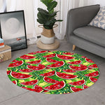 Tropical Leaves Watermelon Pattern Print Round Rug