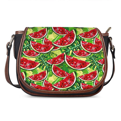 Tropical Leaves Watermelon Pattern Print Saddle Bag