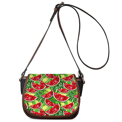 Tropical Leaves Watermelon Pattern Print Saddle Bag