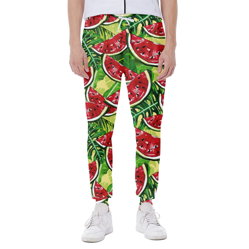 Tropical Leaves Watermelon Pattern Print Scuba Joggers