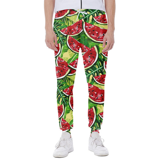 Tropical Leaves Watermelon Pattern Print Scuba Joggers